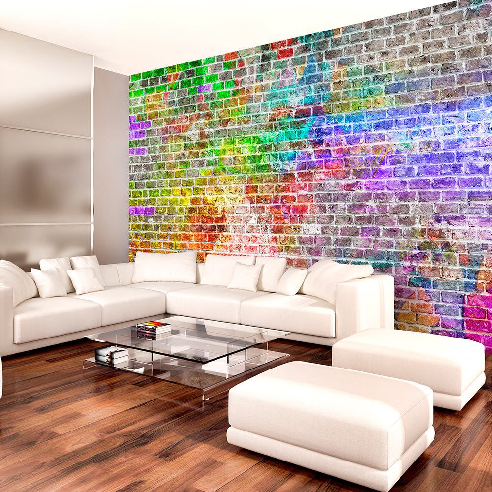 marque generique - 350x245 Papier peint Brique Fonds et Dessins Joli Rainbow Wall - Papier peint