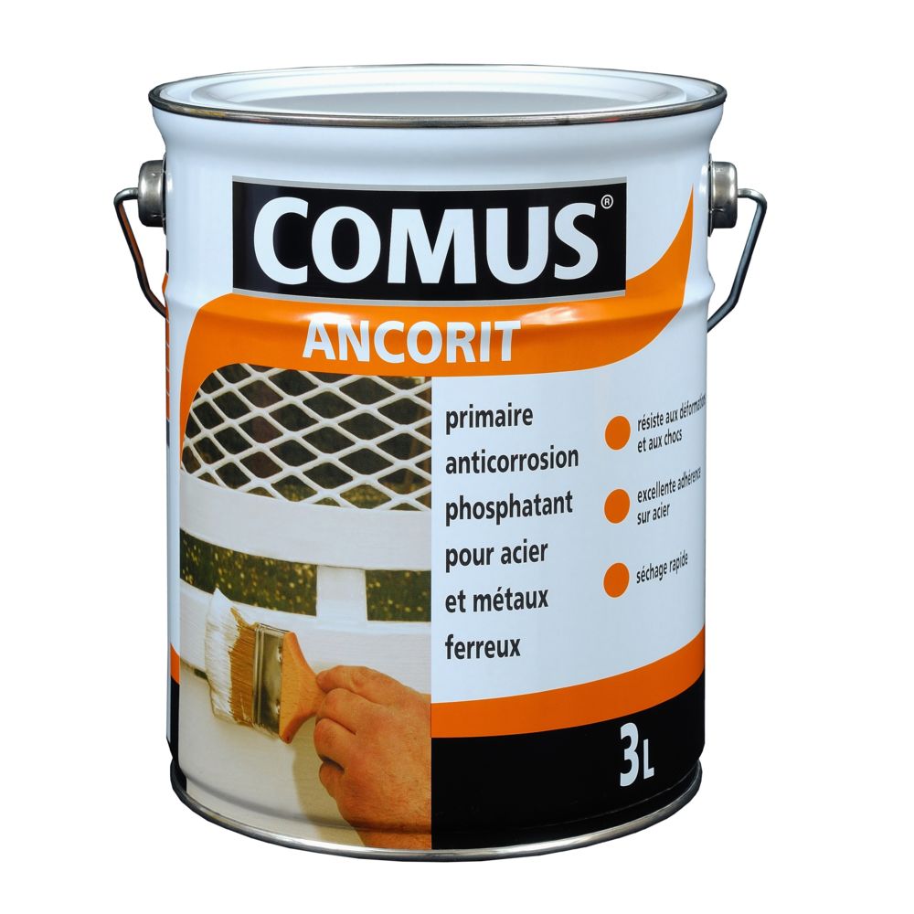 Comus - ANCORIT NOIR 3L - Primaire antirouille phosphatant pour supports ferreux - COMUS - Sous-couche plafond & mur
