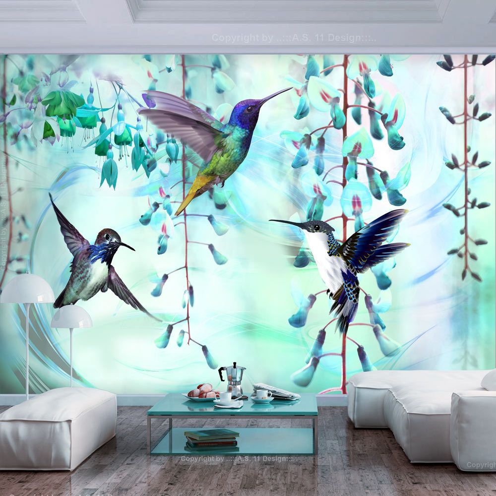 Bimago - Papier peint - Flying Hummingbirds (Green) - Décoration, image, art | Animaux | - Papier peint
