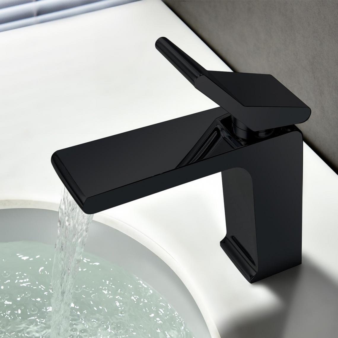 Lookshop - Robinet lavabo mitigeur contemporain en laiton massif et noir solide - Robinet de lavabo