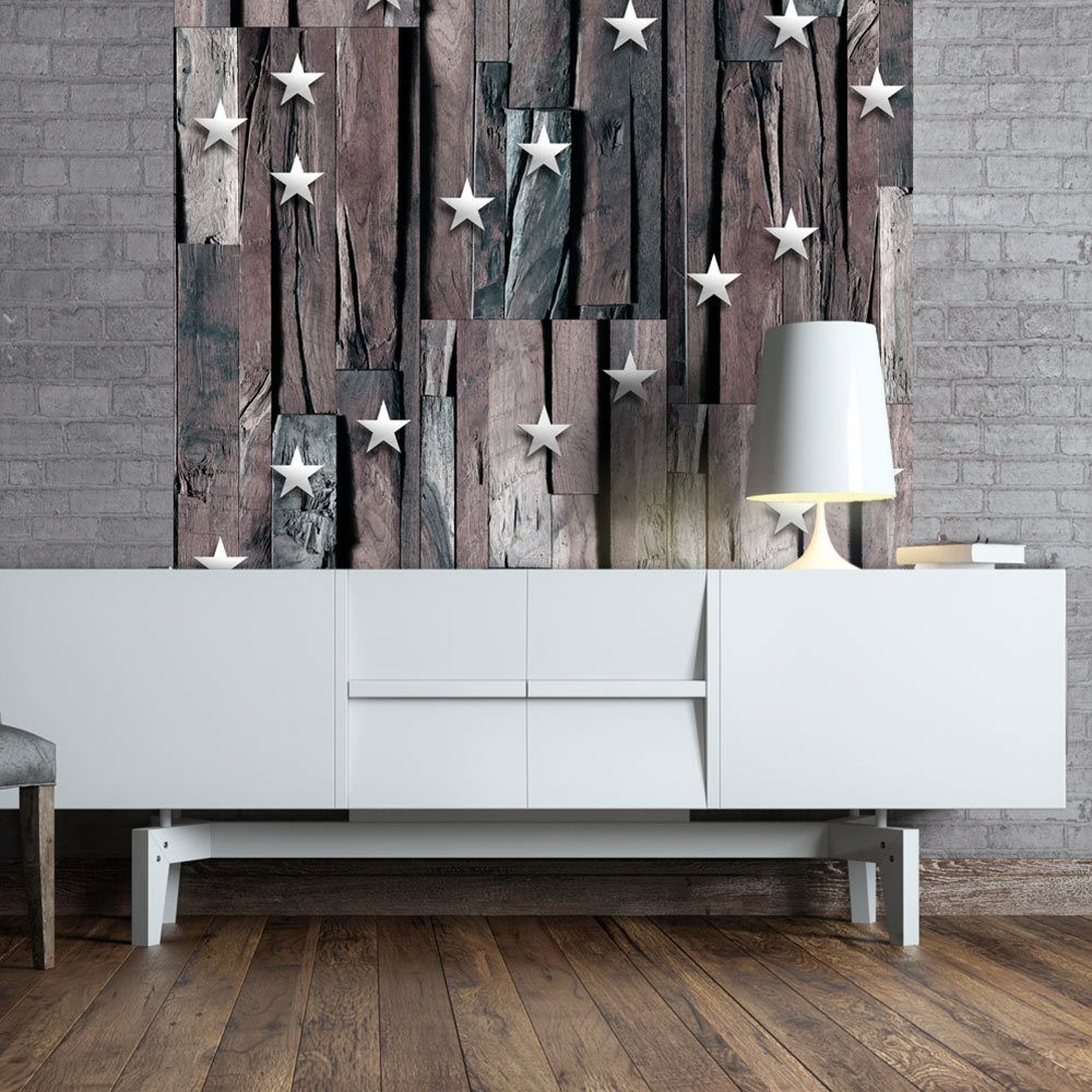 Bimago - Papier peint - Stars on Wood - Décoration, image, art | Deko Panels | 50x1000 cm | - Papier peint