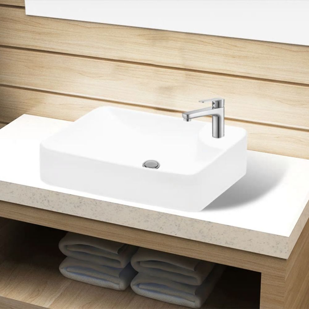Vidaxl - Lavabo à trou pour robinet céramique Blanc pour salle de bain | Blanc - Lavabo