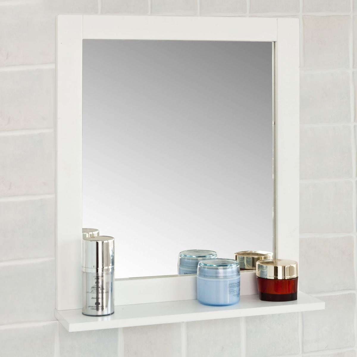 Sobuy - SoBuy® FRG129-W Miroir Mural Meuble Salle de Bain 1 étage Plateau L40xP10xH49cm- Blanc - Miroir de salle de bain