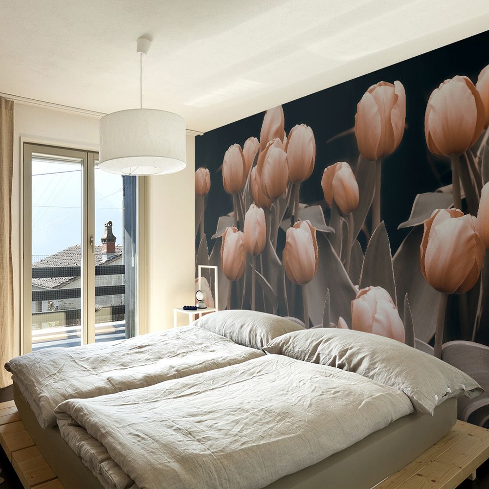 Bimago - Papier peint - Ladies among the flowers - Décoration, image, art | Fleurs | Tulipes | - Papier peint