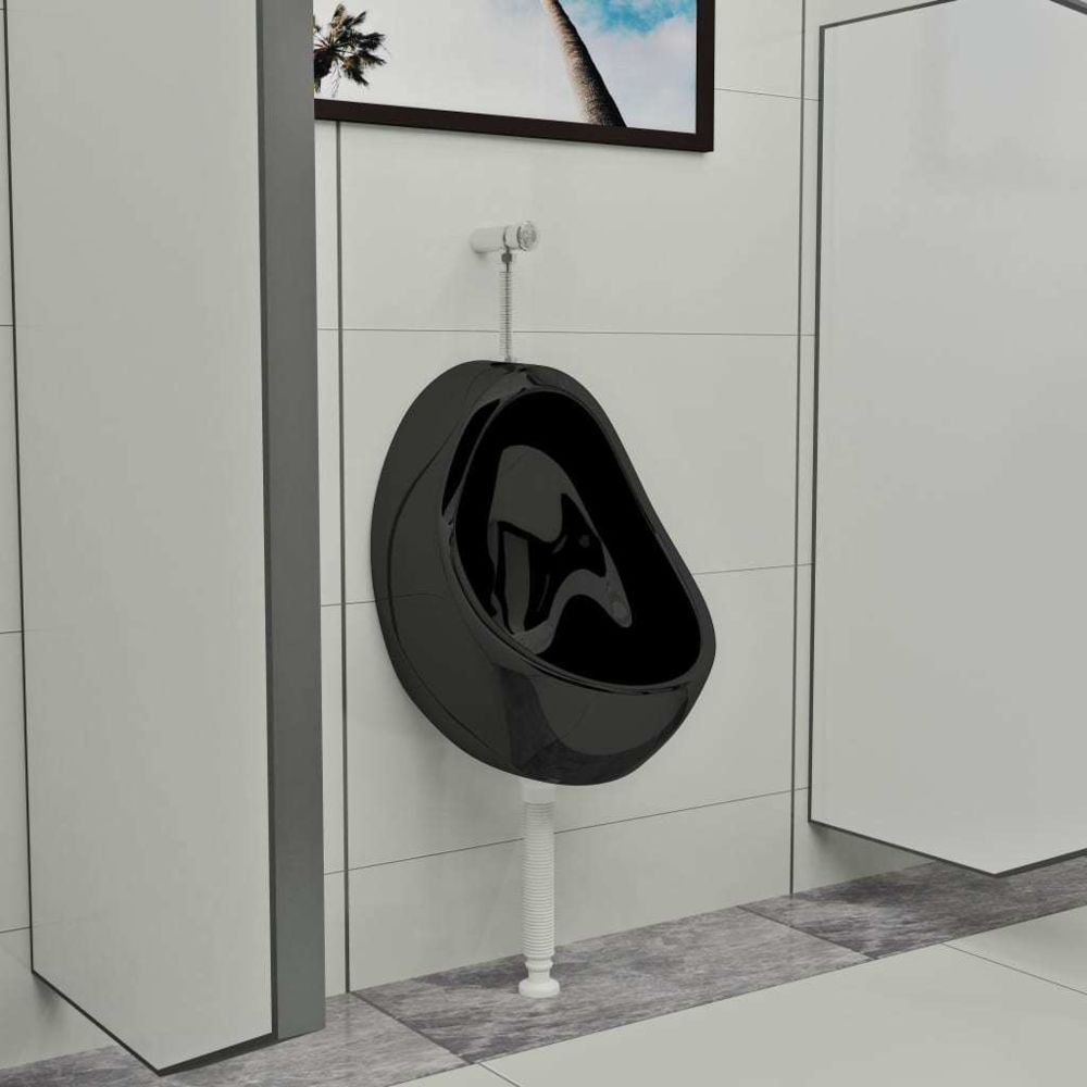 marque generique - Inedit Toilettes & bidets serie Prague Urinoir suspendu avec valve de chasse d'eau Céramique Noir - WC