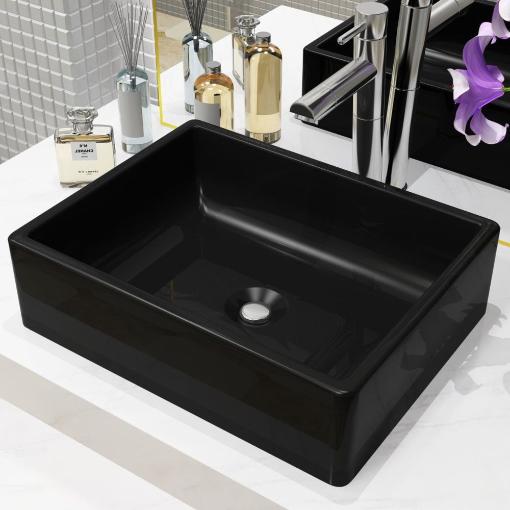 Vidaxl - Lavabo Céramique Rectangulaire Noir 41 x 30 x 12 cm - Équipements sanitaires - Éviers et lavabos - Lavabos | Noir | Noir - Lavabo