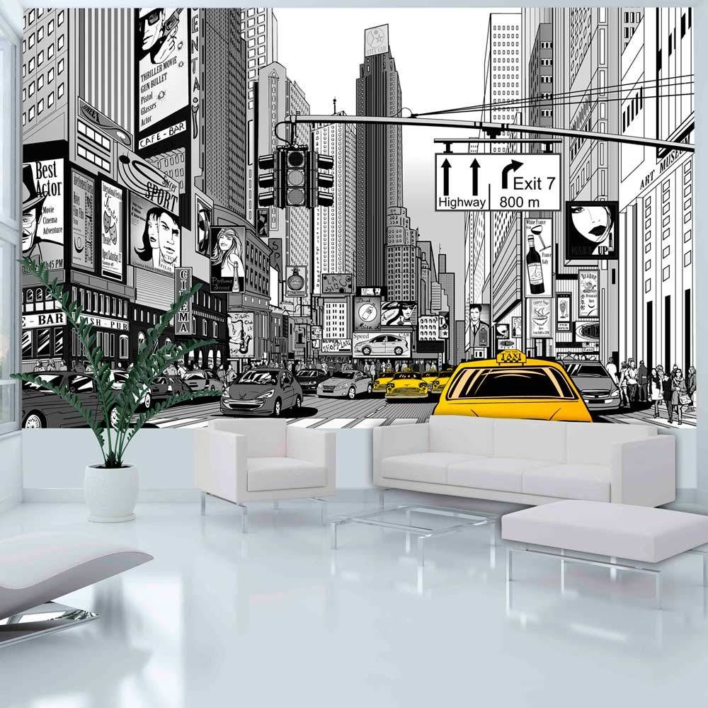 Bimago - Papier peint - BD - taxis jaunes à New York - Décoration, image, art | 450x270 cm | XXl - Grand Format | - Papier peint