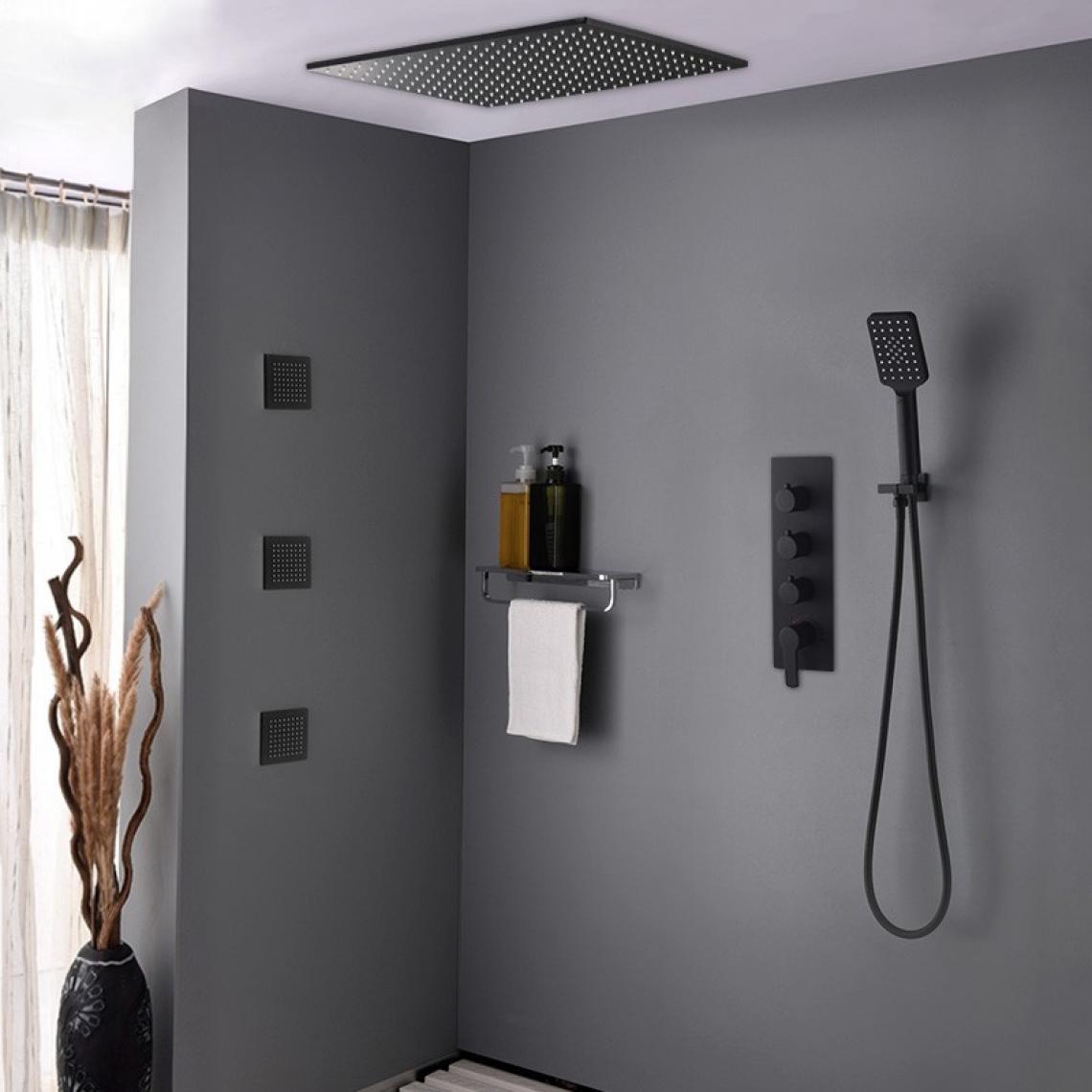 Kroos - Pack de douche encastré au plafond standard 500 mm - Noir - Mitigeur douche