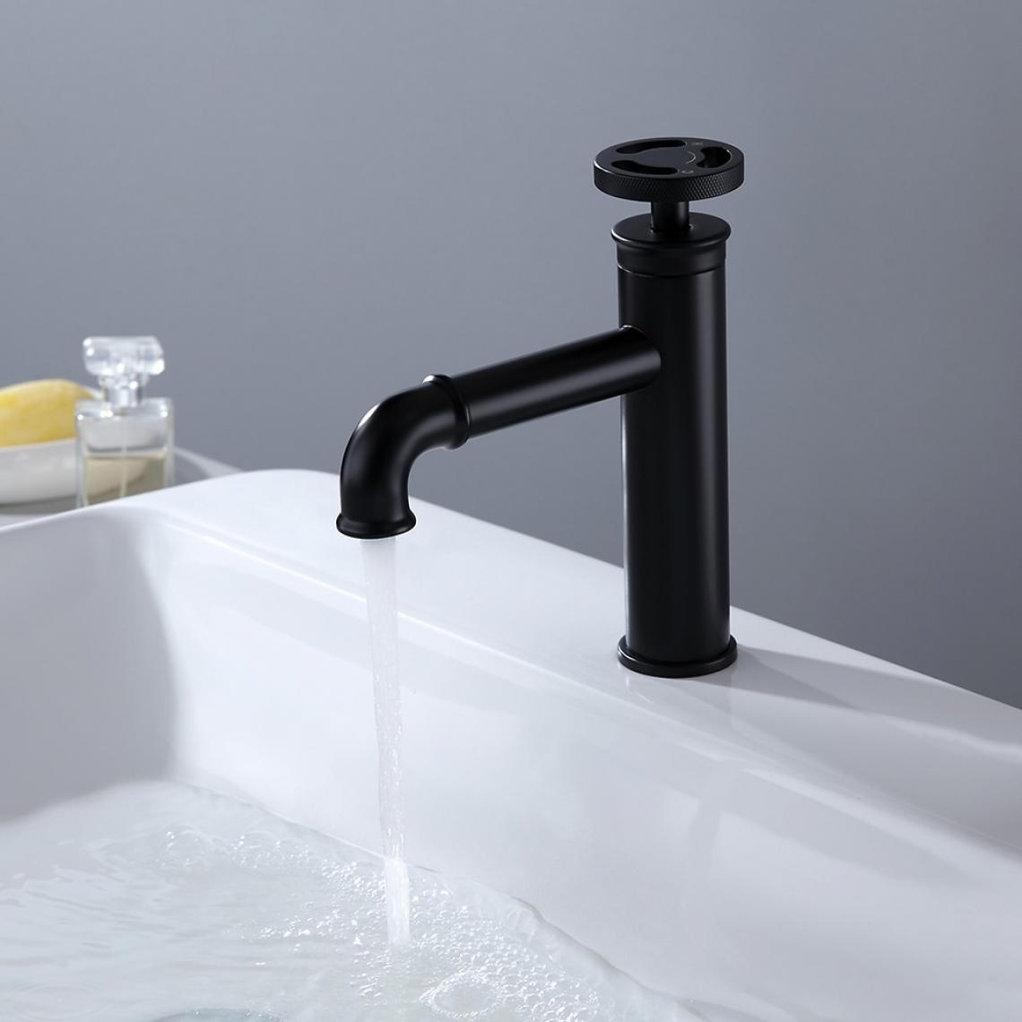Kroos - Robinet mitigeur lavabo salle de bain style rétro - Noir - Robinet de lavabo