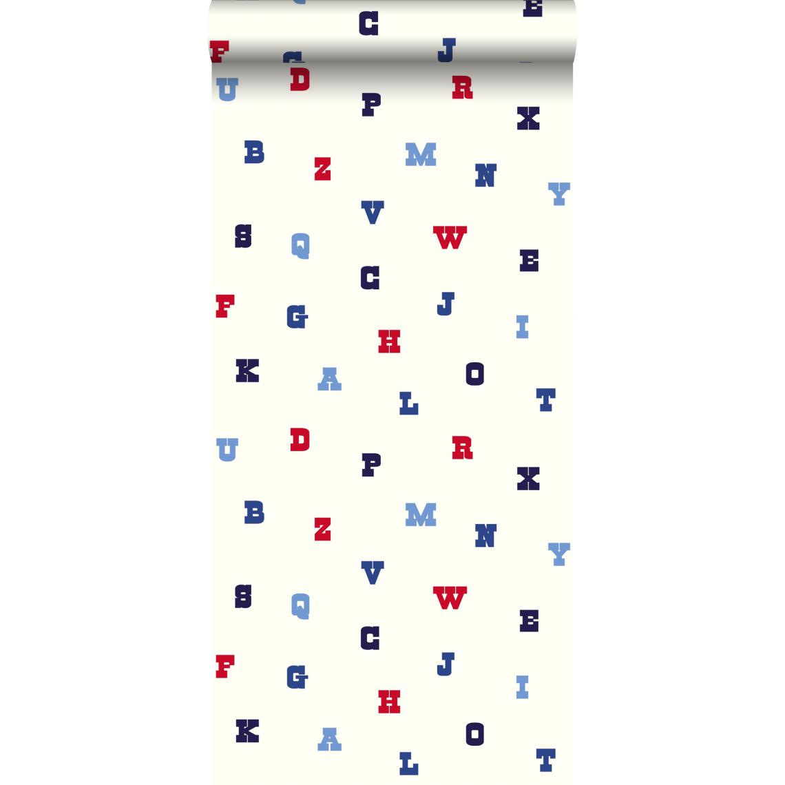 ESTAhome - ESTAhome papier peint l'alphabet rouge, blanc et bleu - 137326 - 53 cm x 10,05 m - Papier peint