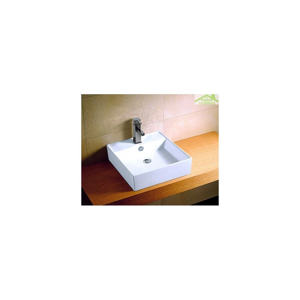 Karag - Vasque carré à poser sur un meuble de bain 41x41x15 cm en porcelaine - Lavabo