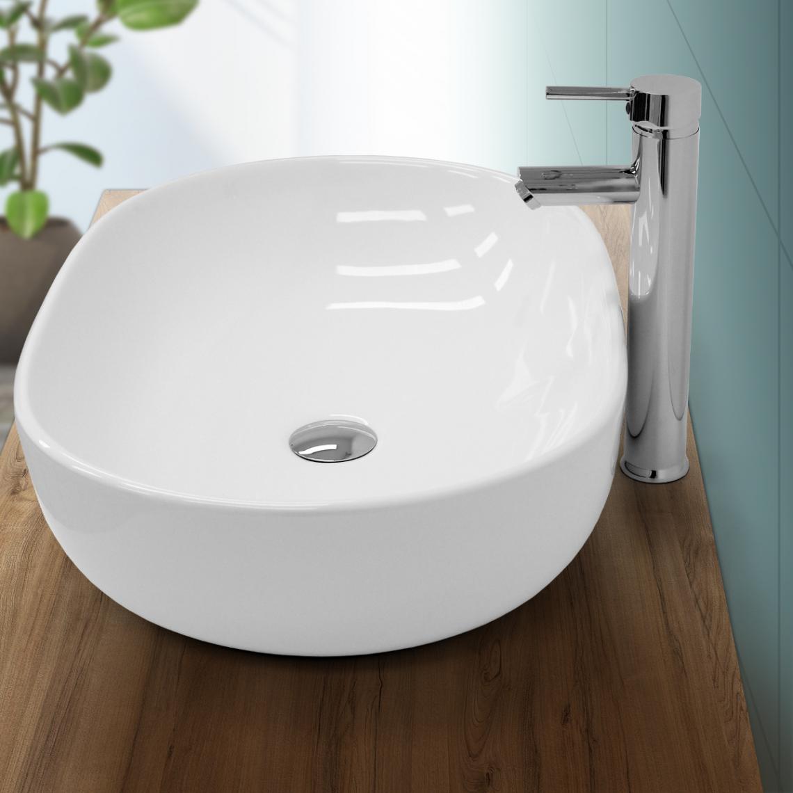 Ecd Germany - Évier en céramique vasque a poser ovale moderne pour salle de bain 600 x 420 mm - Lavabo