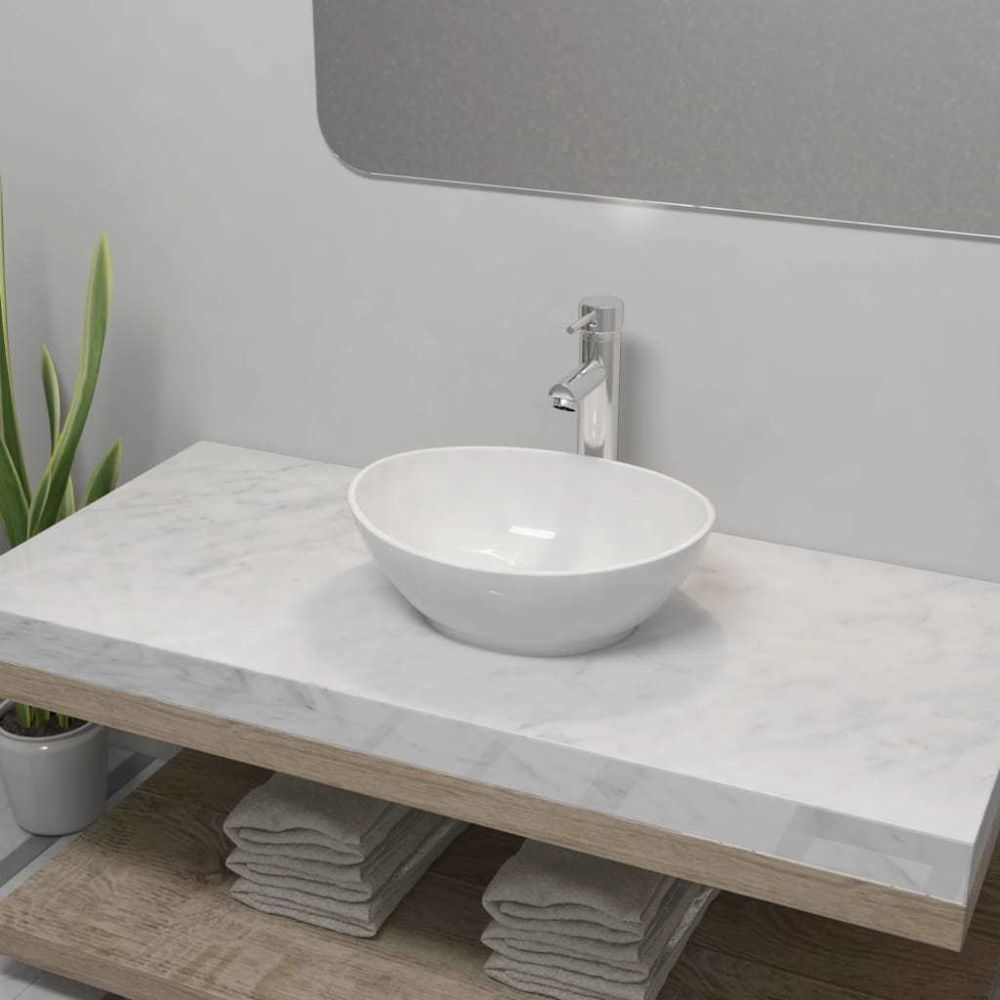 Uco - UCO Lavabo de salle de bain avec mitigeur Céramique Ovale Blanc - Lavabo