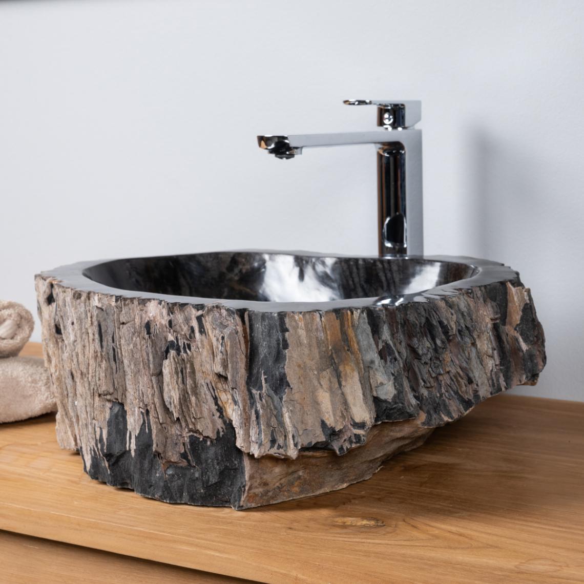 Wanda Collection - Vasque de salle de bain à poser en bois pétrifié fossilisé 45 cm - Vasque