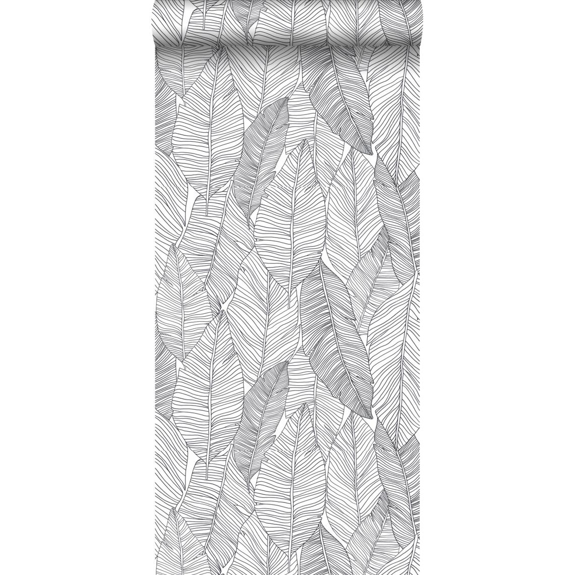 ESTAhome - ESTAhome papier peint feuilles dessinées noir et blanc - 139011 - 0.53 x 10.05 m - Papier peint
