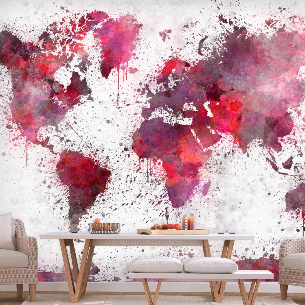 marque generique - 300x210 Papier peint Carte du monde Chic World Map: Red Watercolors - Papier peint