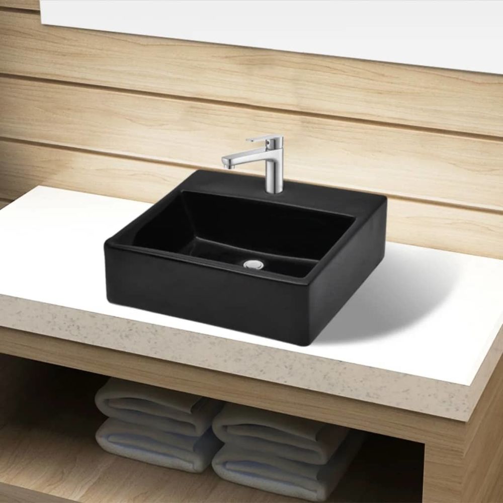marque generique - Contemporain Éviers et lavabos gamme Rome Vasque rectangulaire à trou Noir en céramique pour salle de bain - Lavabo