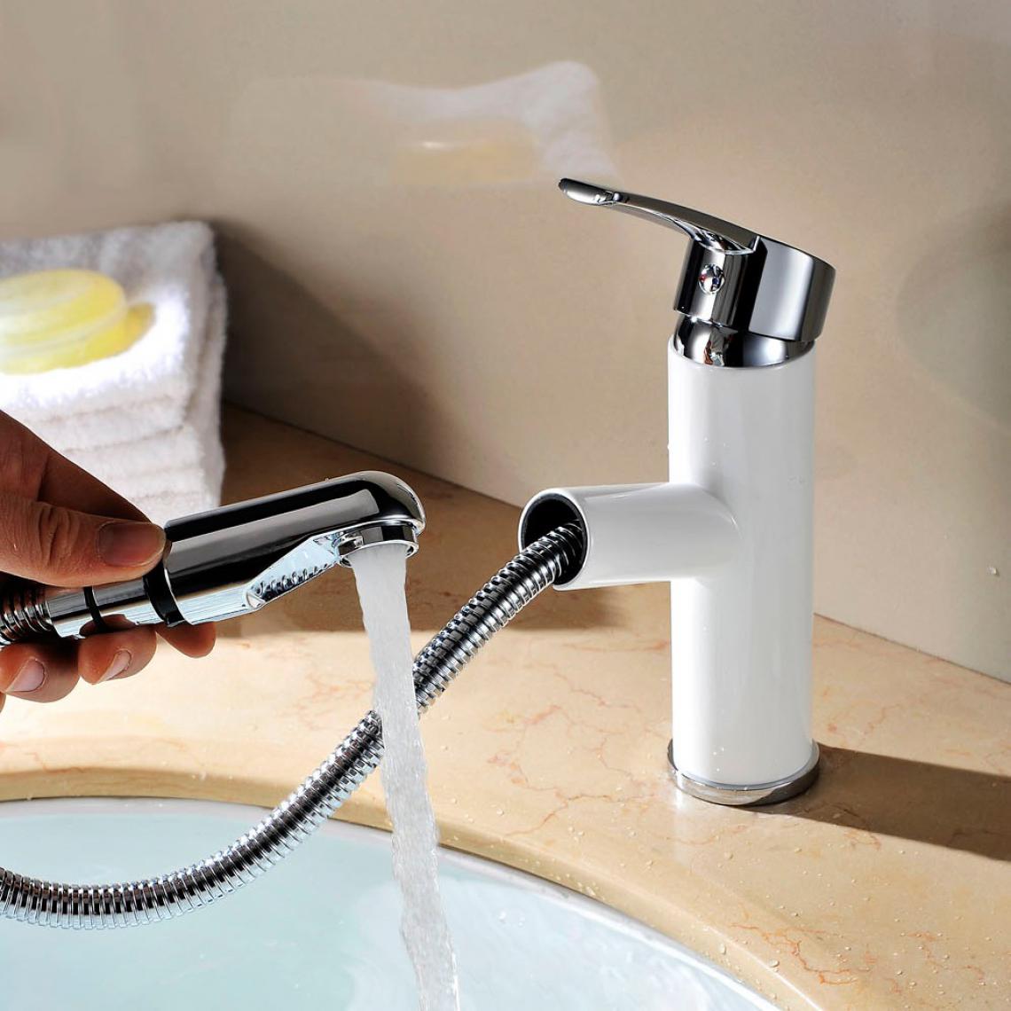 Kroos - Robinet lavabo mitigeur contemporain avec tuyau extractible en acier inoxydable Blanc - Robinet de lavabo