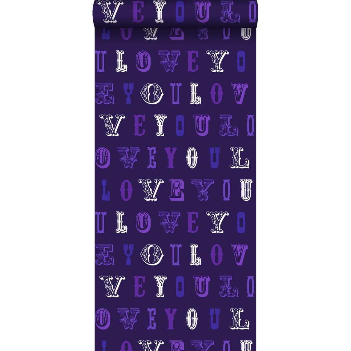 ESTAhome - ESTAhome papier peint love you - citations violet - 136835 - 53 cm x 10,05 m - Papier peint
