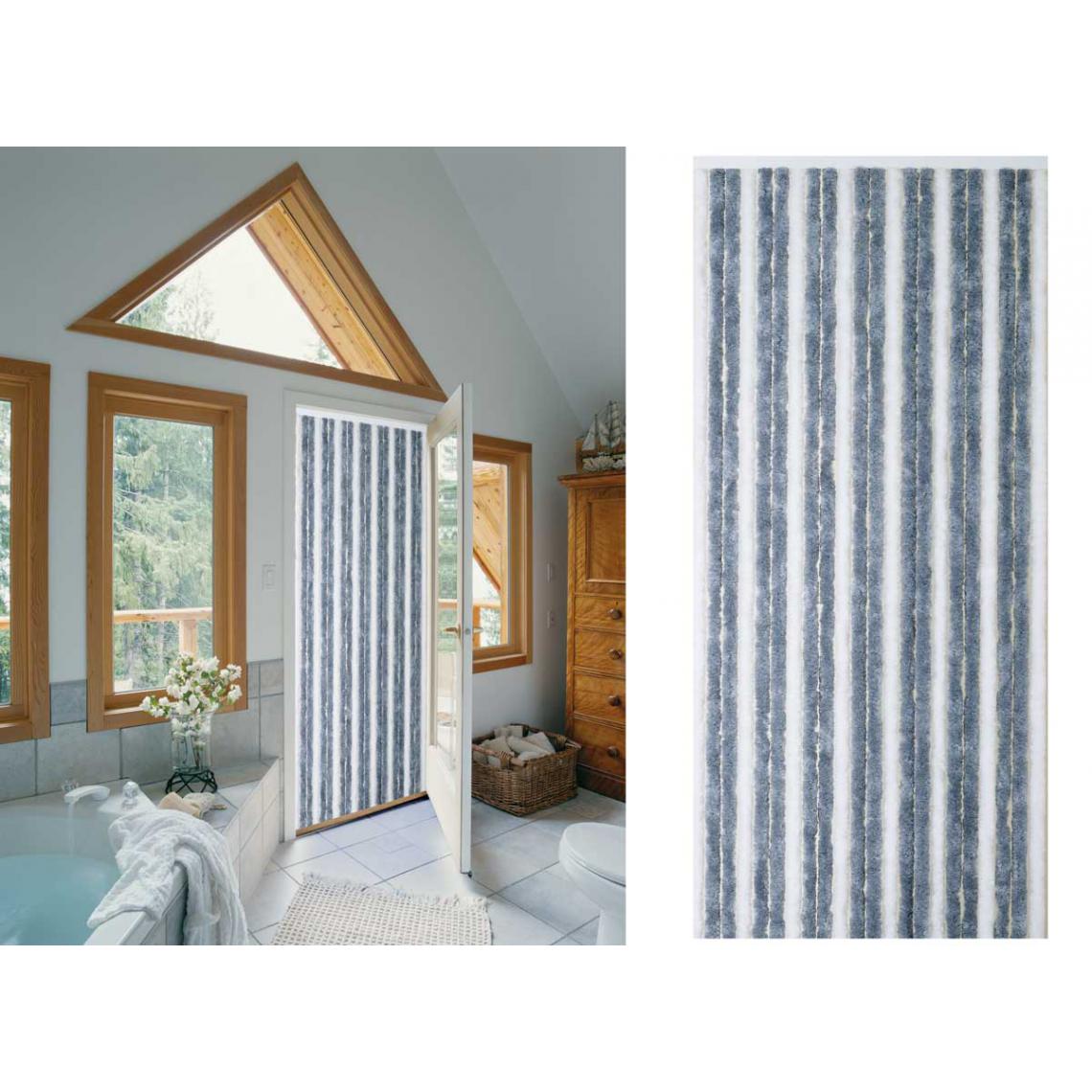 Jardideco - Rideau de porte chenille Florence Gris Blanc - 120 x 220 cm - Moustiquaire Fenêtre