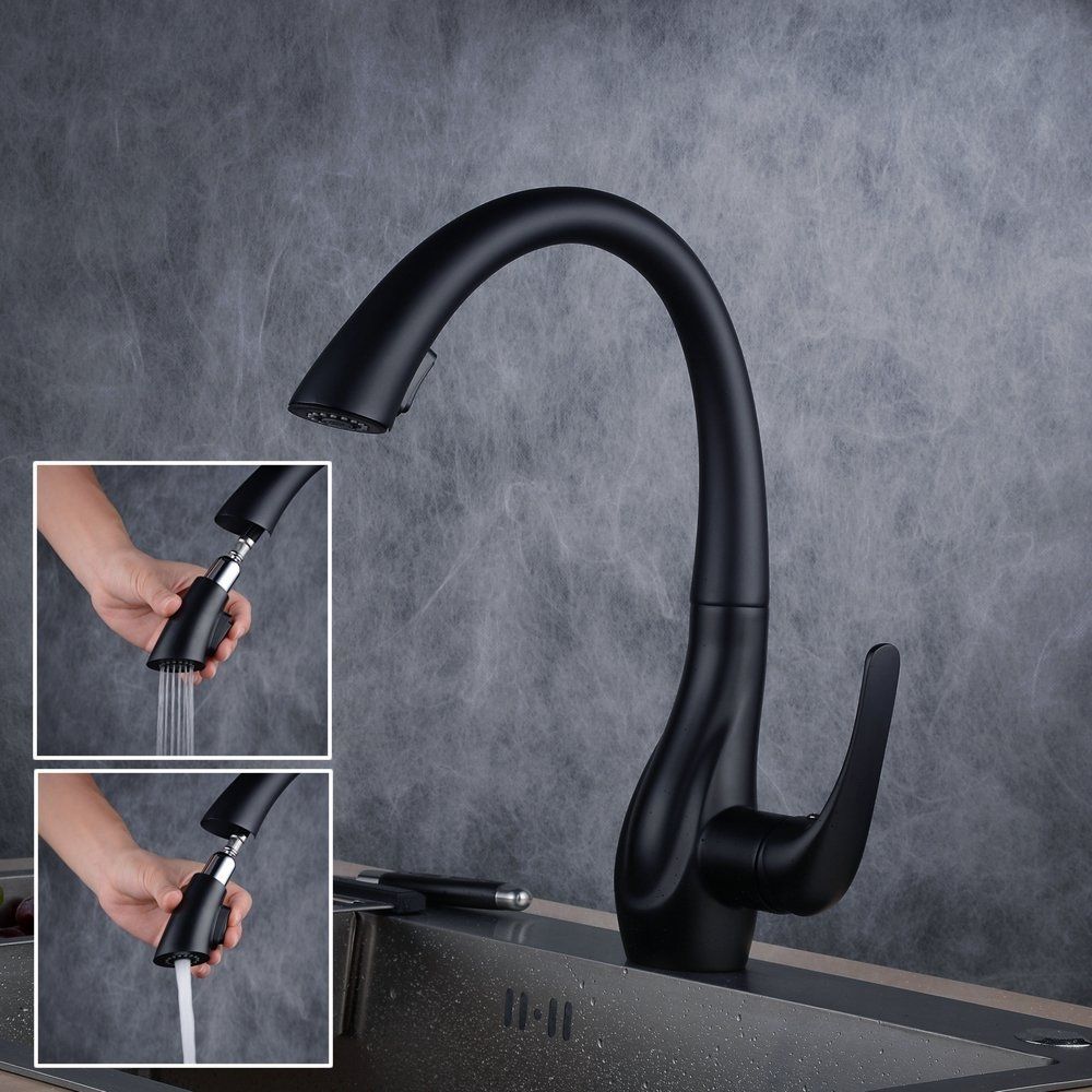 Lookshop - Robinet de Cuisine Noir Bec Pivotant à 360° avec Douchette Extractible à Débit Variable - Robinet de lavabo