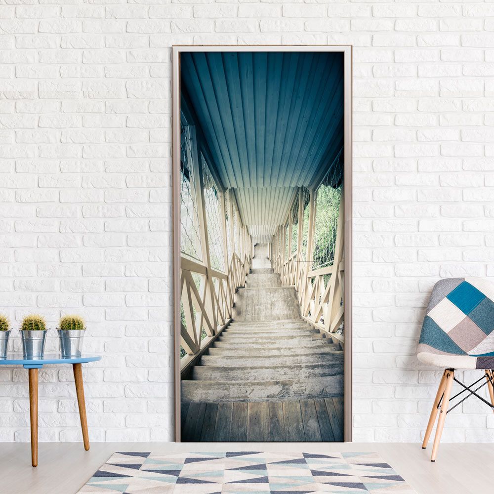 Bimago - Papier-peints pour porte | Wooden Vintage Stairway | 100x210 | | - Papier peint