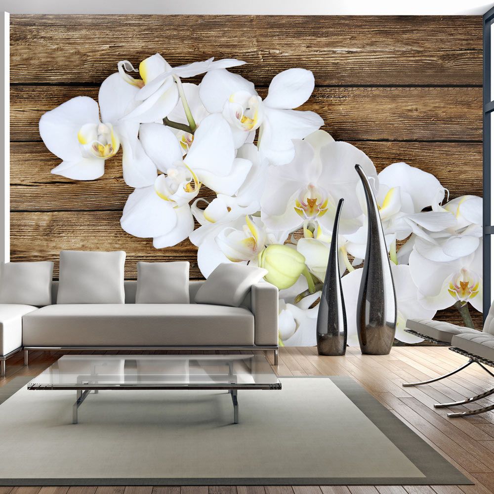 marque generique - 100x70 Papier peint Orchidées Fleurs Esthetique Delicacy on wood - Papier peint