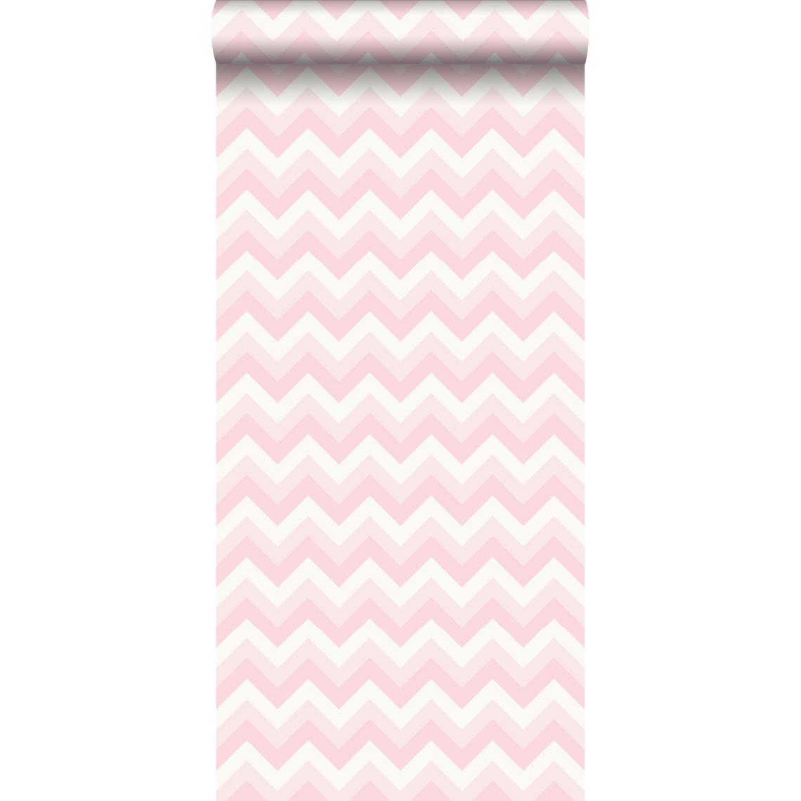 ESTAhome - ESTAhome papier peint chevrons rose clair et blanc - 138709 - 53 cm x 10,05 m - Papier peint