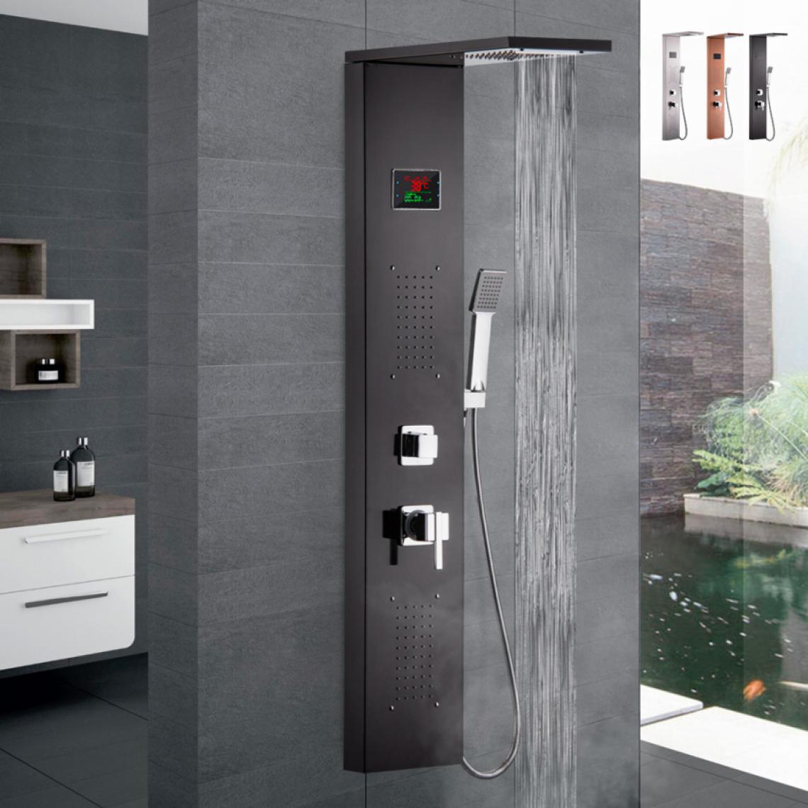 Arati Bath And Shower - Colonne de douche avec pommeau en cascade panneau et mélangeur Rapolano, Couleur: Noir - Colonne de douche