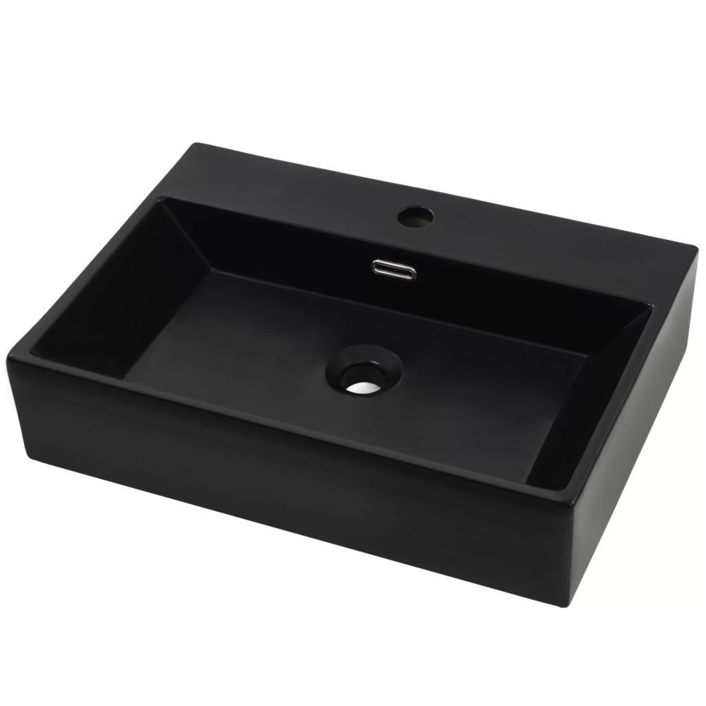 marque generique - Icaverne - Lavabos ligne Vasque avec trou de robinet en céramique Noir 76x42,5x14,5 cm - Lavabo