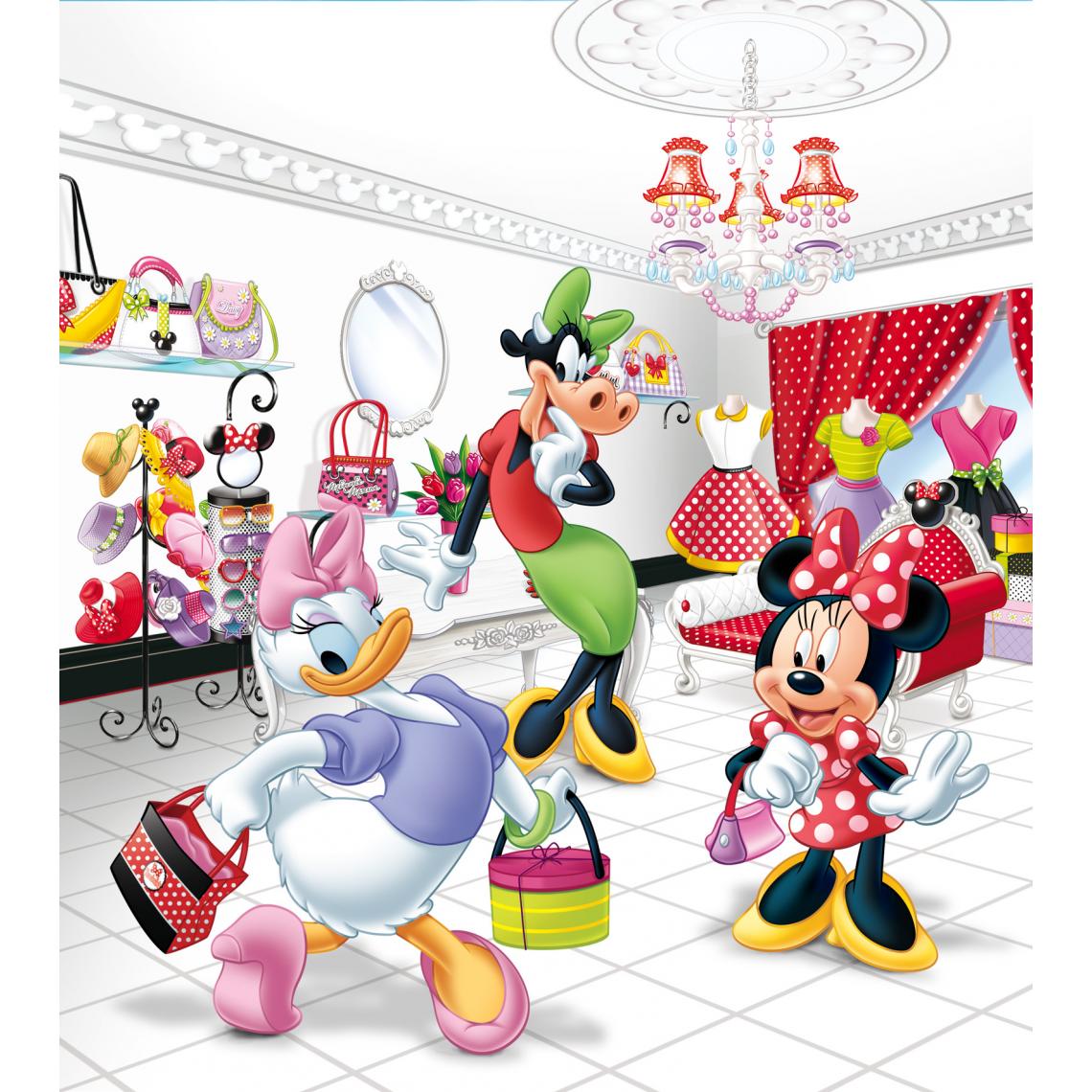 Disney Montres - Disney papier peint panoramique Minnie Mouse & Daisy Duck rouge, rose et jaune - 600611 - 180 x 202 cm - Papier peint