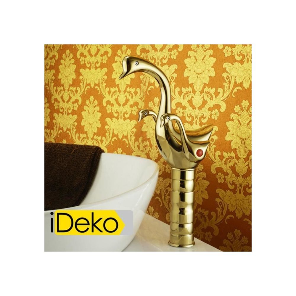 Ideko - iDeko®Robinet Mitigeur lavabo salle de bain cygne doré & Flexible - Lavabo