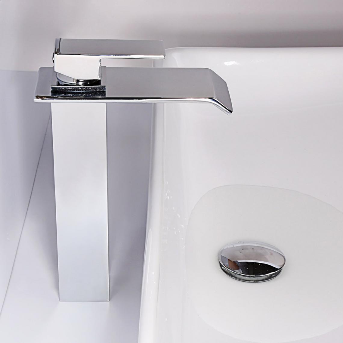 Kroos - Robinet lavabo surélevé sophistiqué avec bec en cascade en chromé poli - Robinet de lavabo