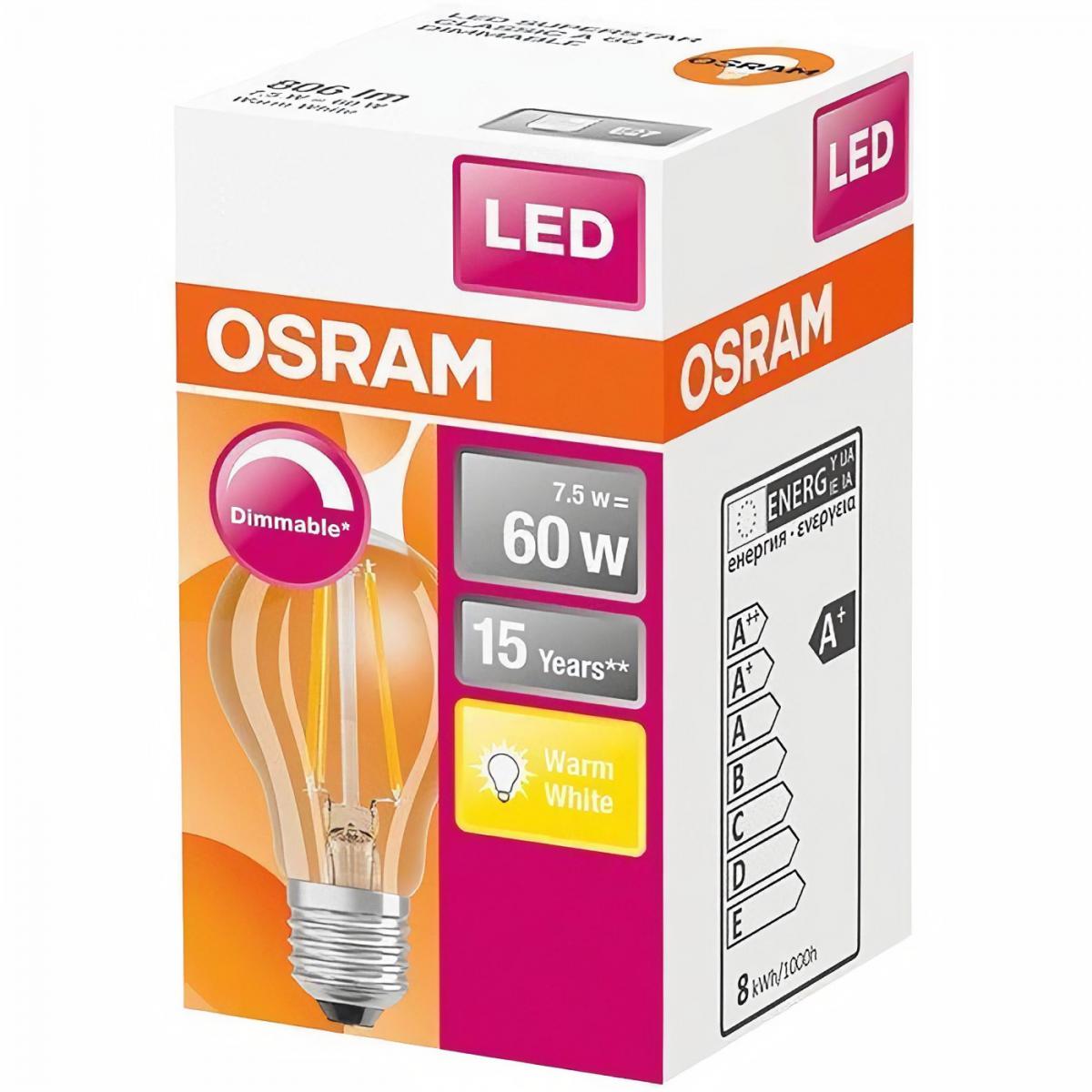 Osram - OSRAM Ampoule LED Standard clair filament variable 7W=60 E27 chaud - Ampoules LED