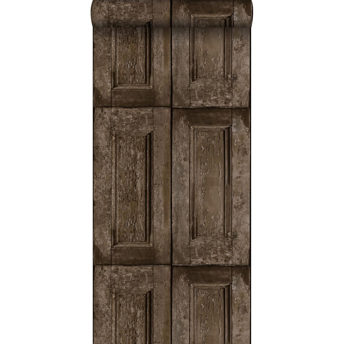 ESTAhome - ESTAhome papier peint portes à panneaux brun foncé - 138211 - 53 cm x 10,05 m - Papier peint