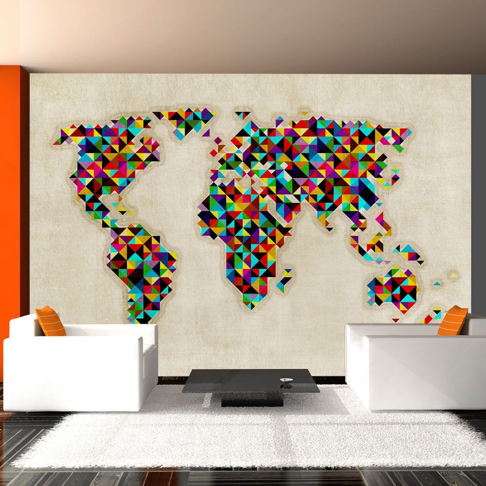 Bimago - Papier peint - World Map - a kaleidoscope of colors - Décoration, image, art | Carte du monde | - Papier peint