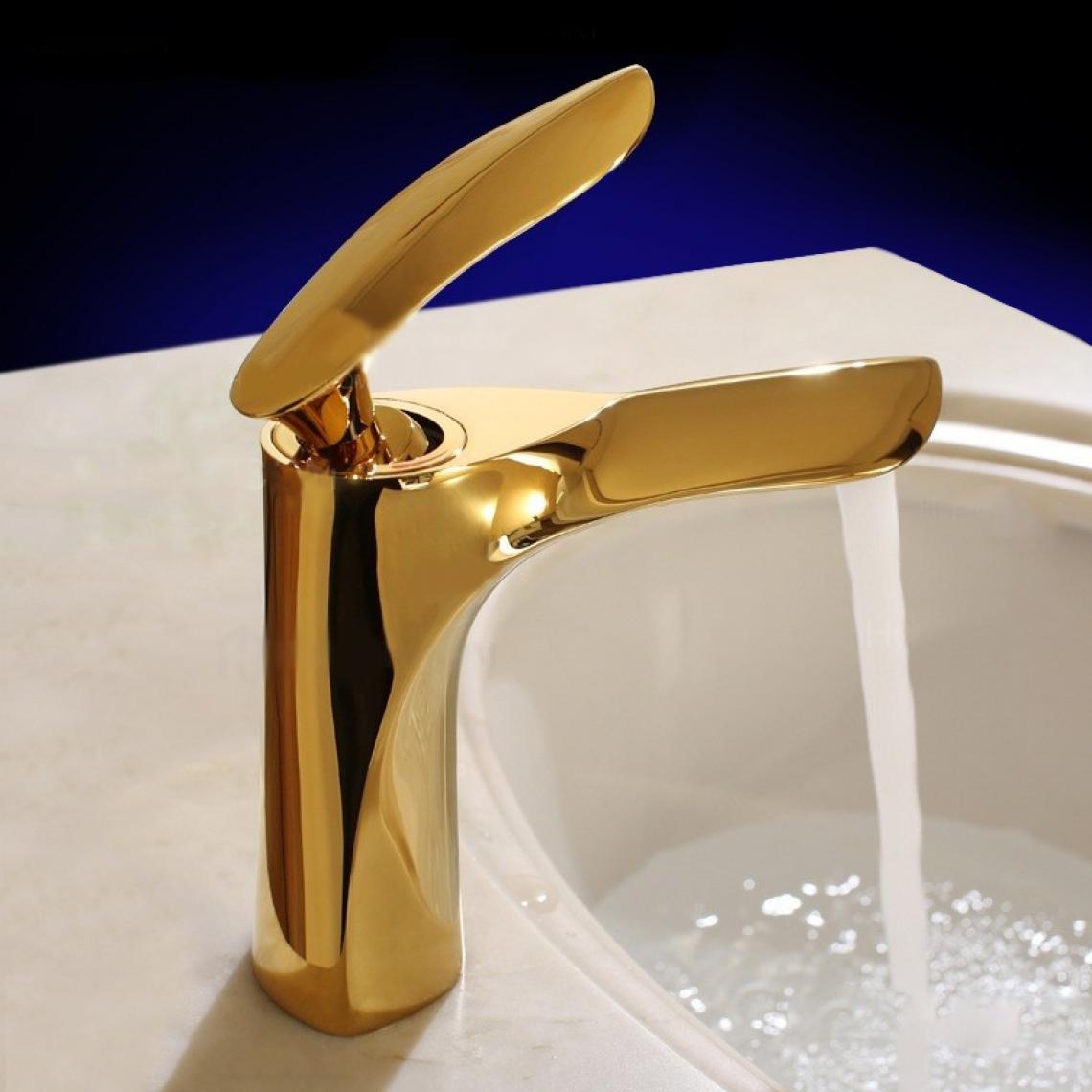 Kroos - Robinet lavabo mitigeur contemporain en laiton massif doré - Robinet de lavabo