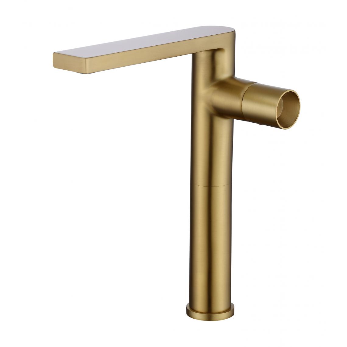 Kroos - Mitigeur design haut pour vasque doré brossé - Robinet de lavabo