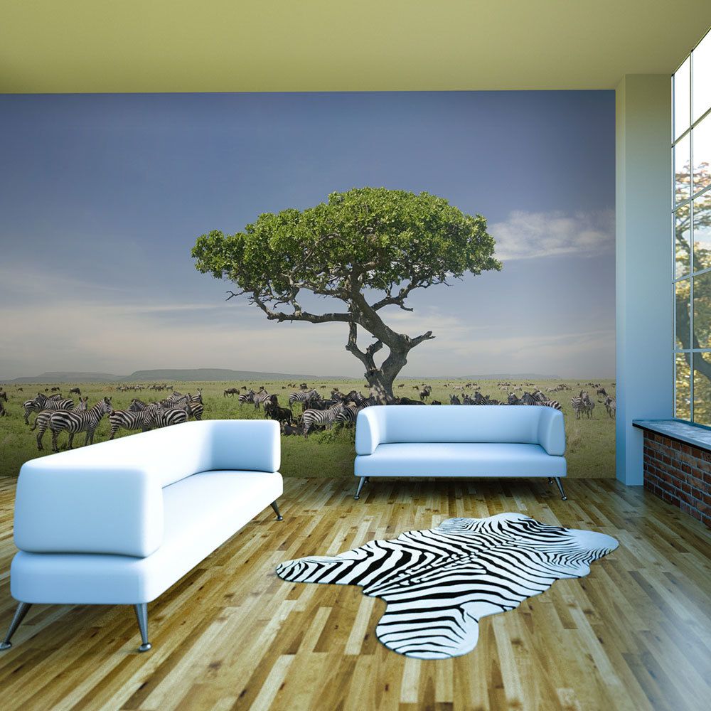 Bimago - Papier peint | Afrique : zèbres à l'ombre d'un arbre | 200x154 | Paysages | Afrique | - Papier peint