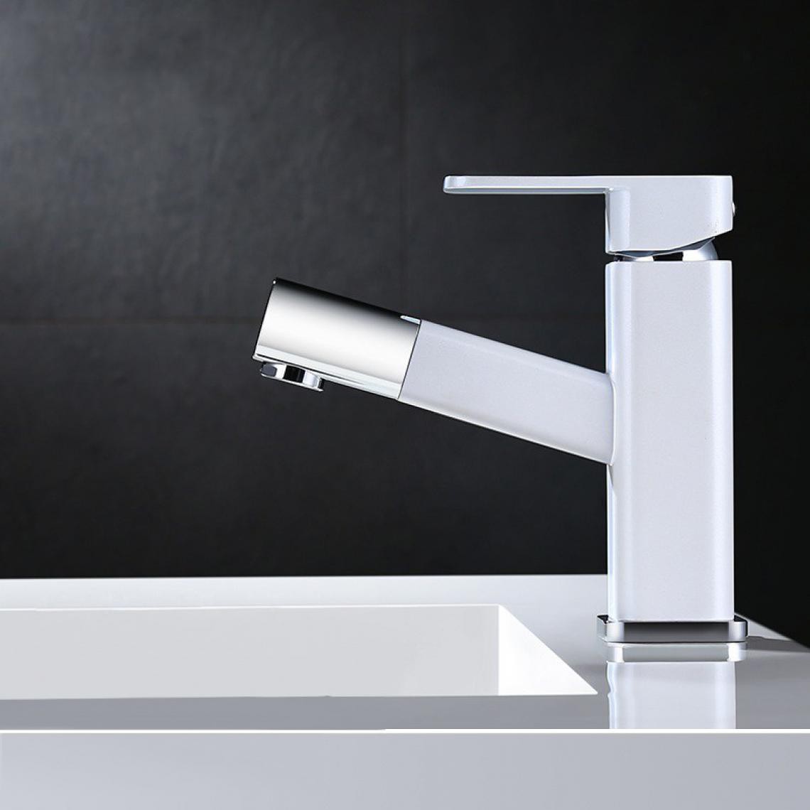 Kroos - Robinet lavabo mitigeur sophistiqué avec bec rétractable Blanc - Robinet de lavabo