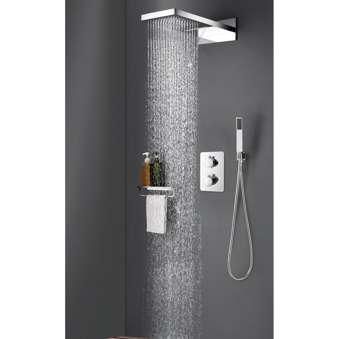 Kroos - Composition douche forme carré pour bain & baignoire - Mitigeur douche