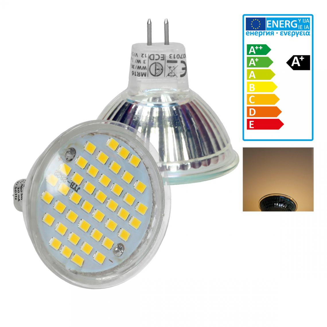 Ecd Germany - Spot LED MR16 44 SMD 3W verre blanc chaud - Ampoules LED