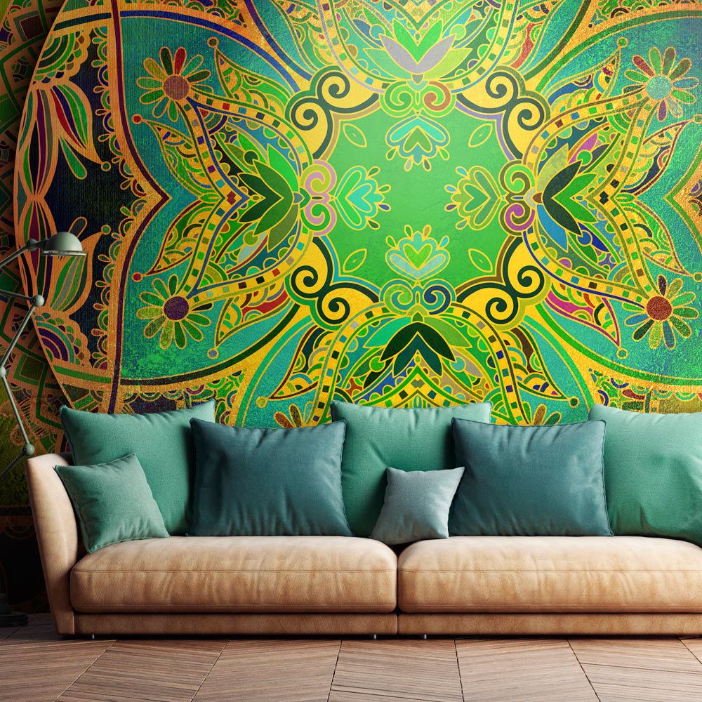 marque generique - 150x105 Papier peint Orient Chic Mandala: Emerald Fantasy - Papier peint
