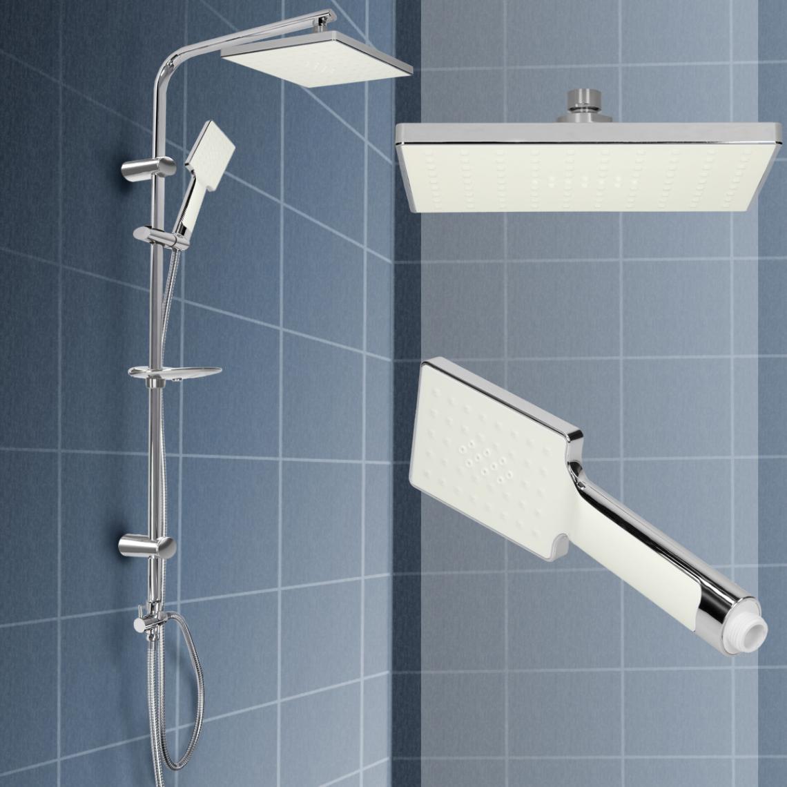 Ecd Germany - Système de douche à effet pluie acier inoxydable carré blanc + matériel montage - Colonne de douche