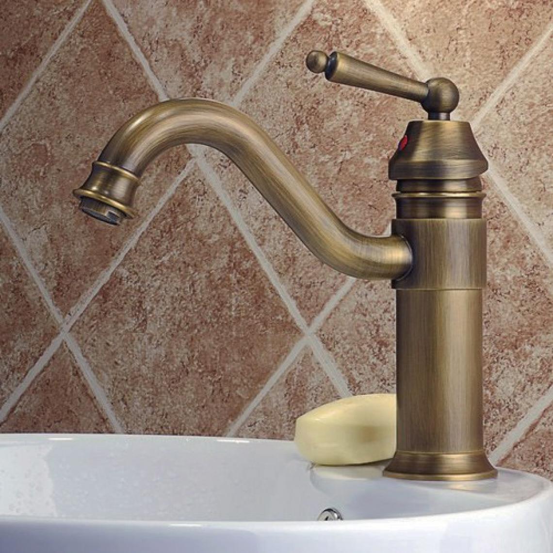 Lookshop - Robinet lavabo mitigeur classique en laiton massif bronze - Robinet de lavabo