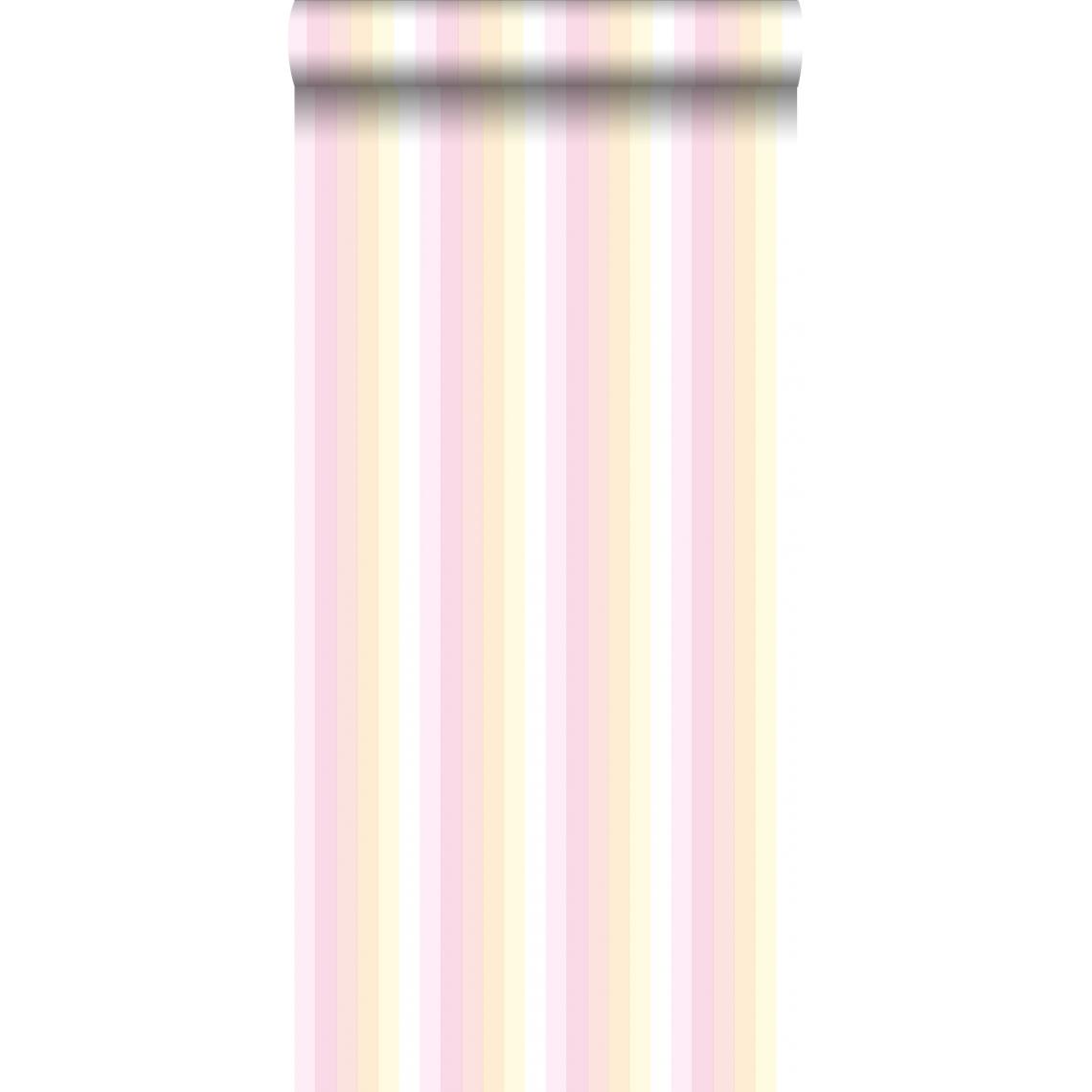 ESTAhome - ESTAhome papier peint rayures arc-en-ciel rose clair et beige - 138924 - 53 cm x 10.05 m - Papier peint