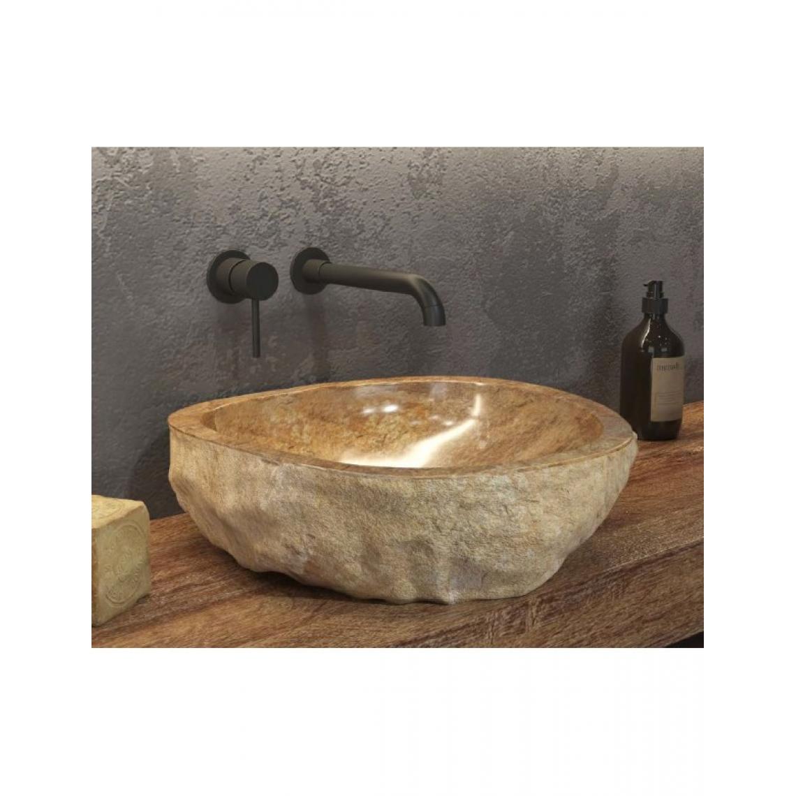 Karag - Vasque ronde ONYX à poser Ø40-45 x15 cm en pierre marron - Vasque