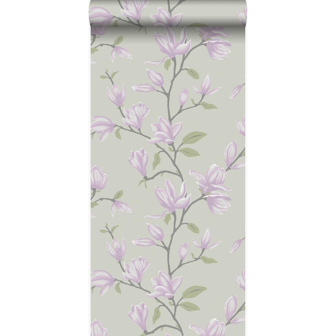 Origin - Origin papier peint magnolia bleu canard et violet - 347051 - 53 cm x 10,05 m - Papier peint