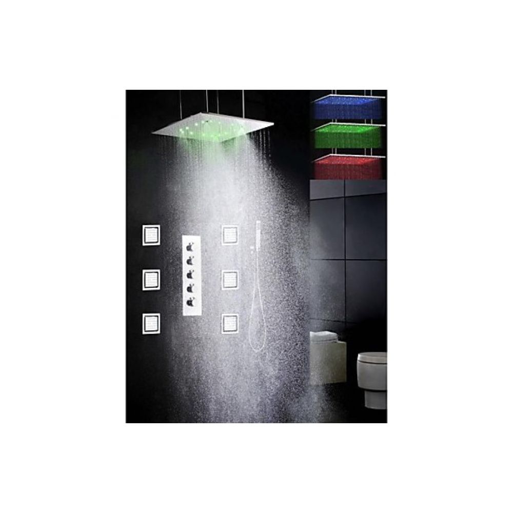 Lookshop - Robinet de douche thermostatique avec douchette de pluie 20 à LED et 6 jets d'eau pulvérisant - Robinet de baignoire