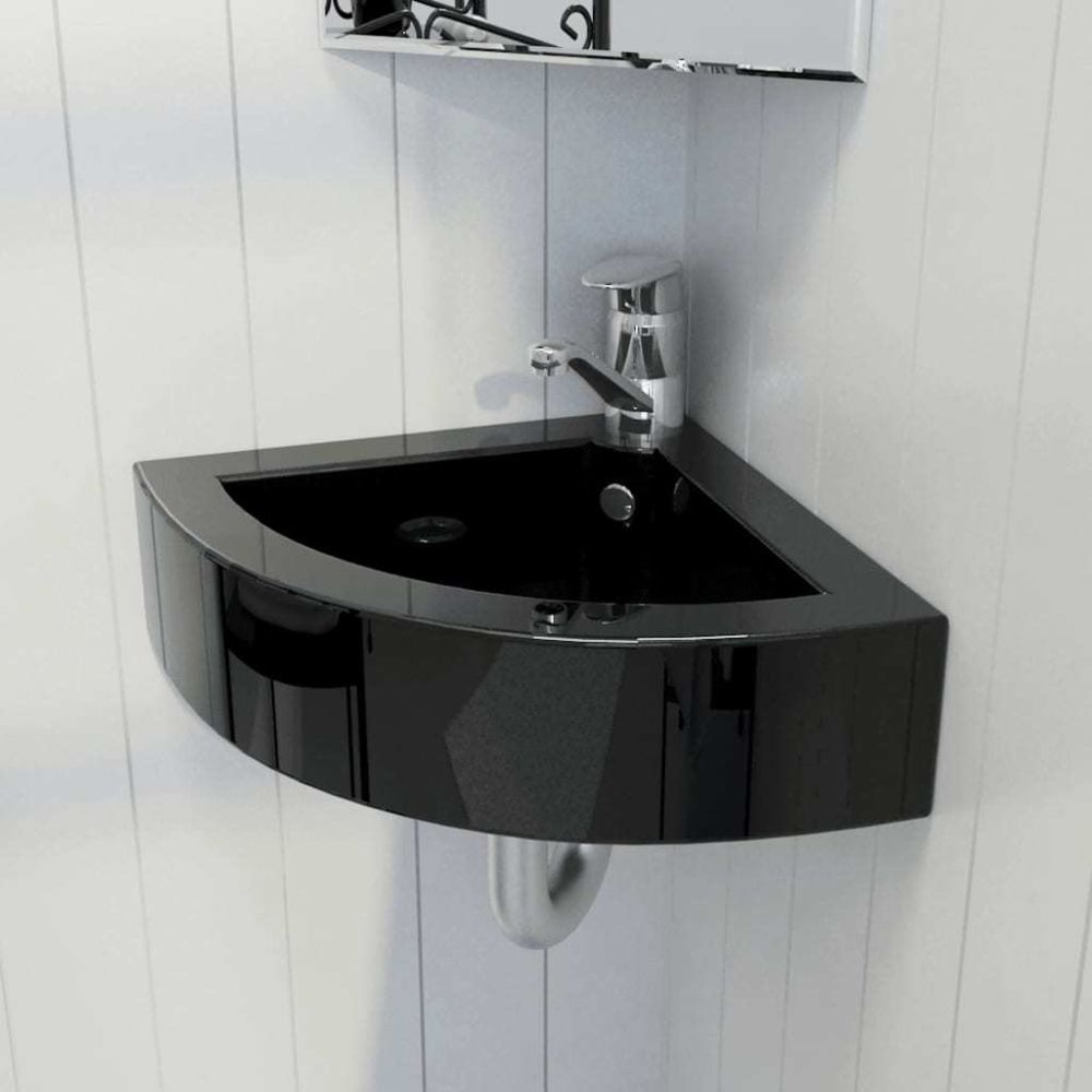 marque generique - Distingué Éviers et lavabos collection Guatemala Vasque à trou de trop-plein/robinet céramique Noir pour salle de bain - Lavabo